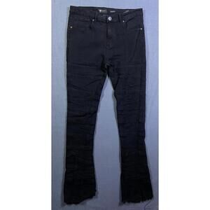 Waimea Streetwear Black Jeans Mens 34x34.5 Stacked Fit Distressed Stretch Flare